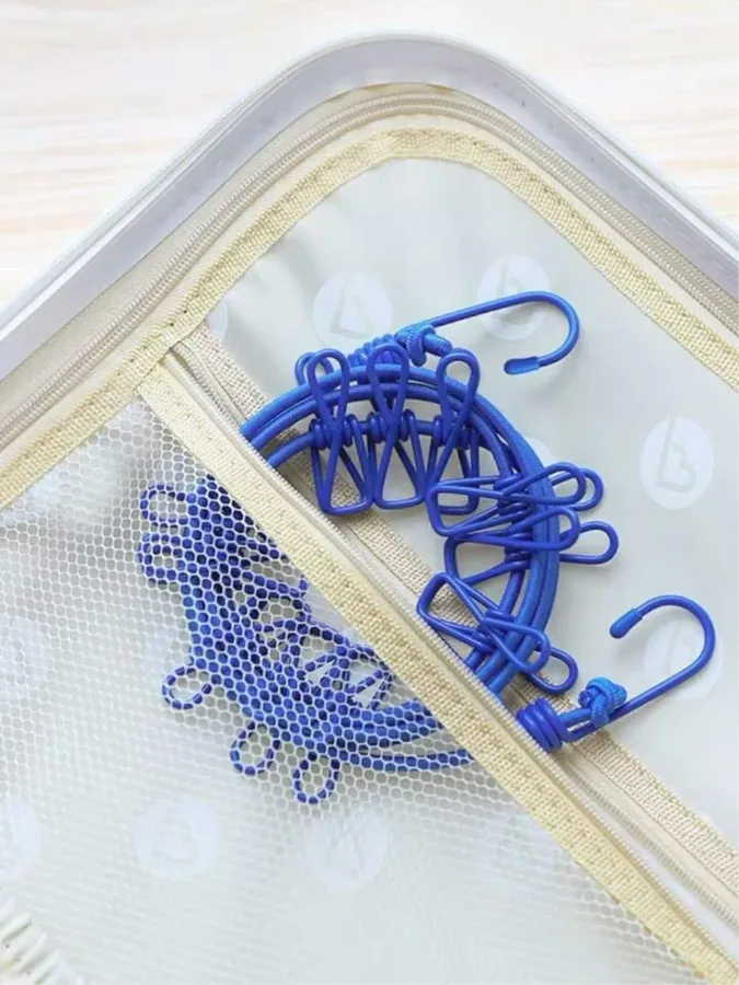 Portable Elastic Rope Clothesline Adjustable with 12pcs Clothespins Cloth Hanger - Purple — photo 7