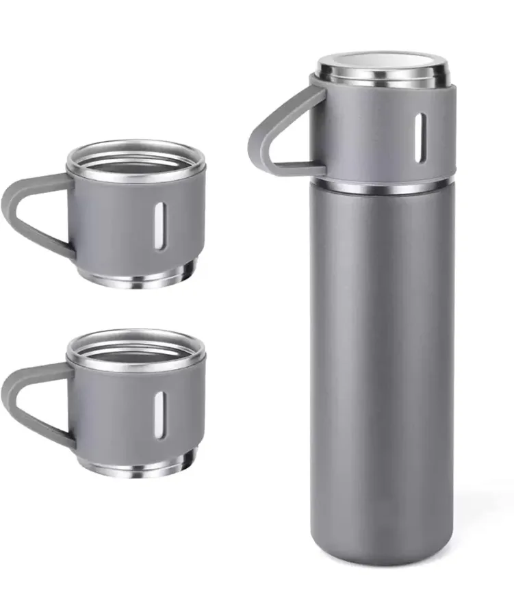 Thermos With Cups Double Wall Stainless Steel 500ml Vacuum Flask - Grey β photo 8