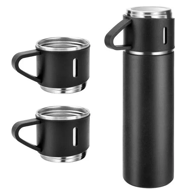 Thermos With Cups Double Wall Stainless Steel 500ml Vacuum Flask - Grey β photo 9