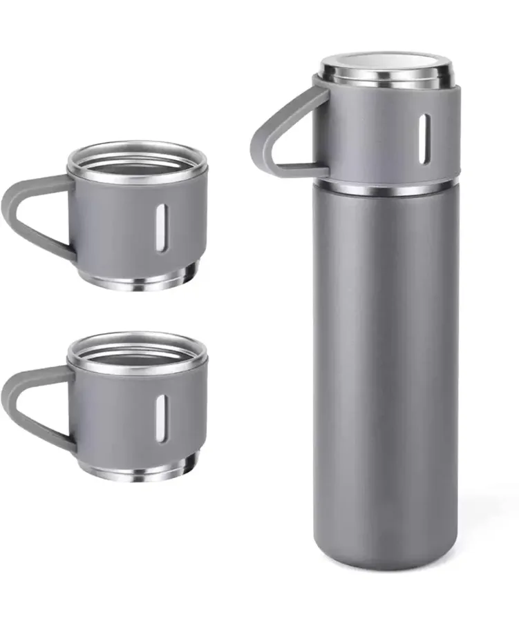 Thermos With Cups Double Wall Stainless Steel 500ml Vacuum Flask - Black β photo 8