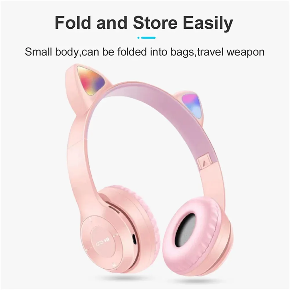 Cat Ears Bluetooth Wireless Headphone With Mic - Light Blue — photo 4