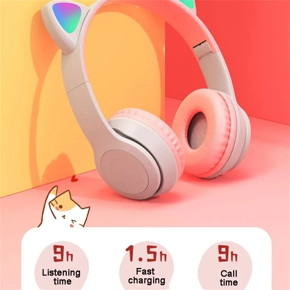 Cat Ears Bluetooth Wireless Headphone With Mic - Light Blue — photo 8