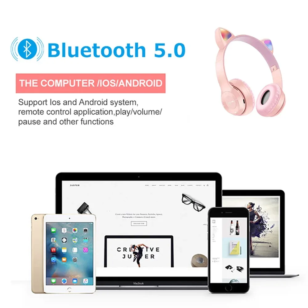 Cat Ears Bluetooth Wireless Headphone With Mic - Light Blue β photo 10