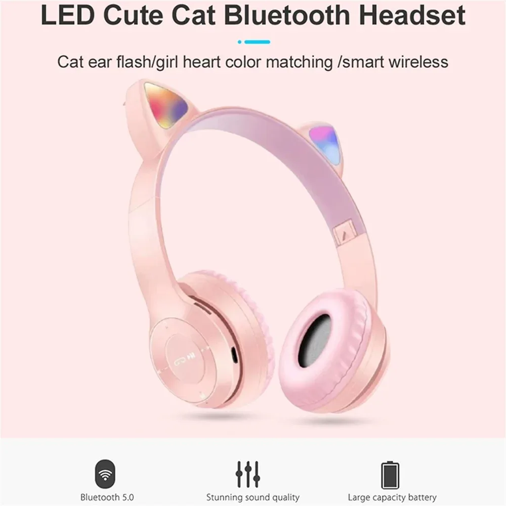 Cat Ears Bluetooth Wireless Headphone With Mic - Pink — photo 2