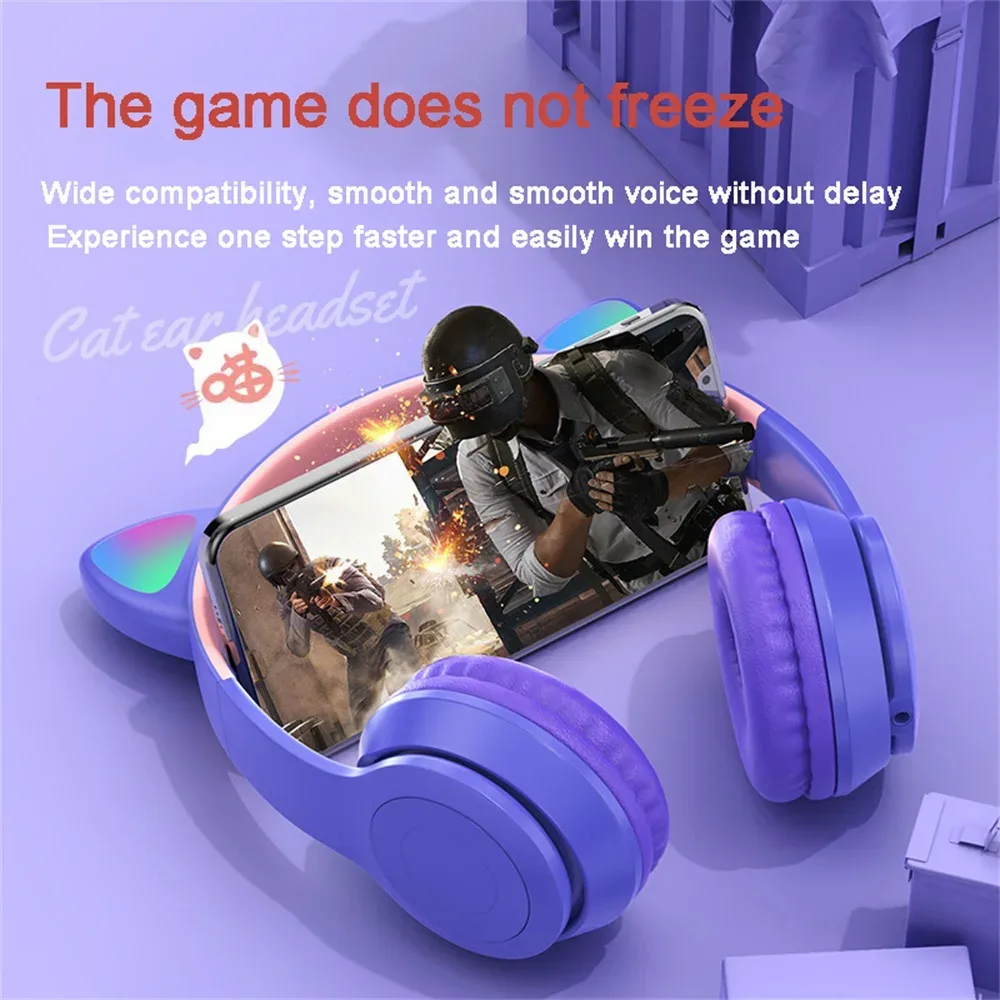 Cat Ears Bluetooth Wireless Headphone With Mic - Pink — photo 6