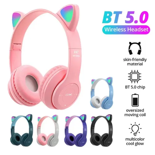 Cat Ears Bluetooth Wireless Headphone With Mic - Black