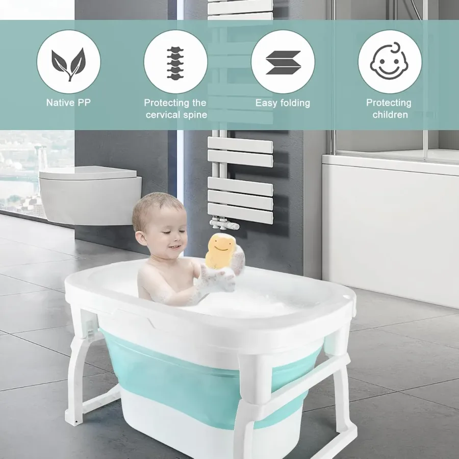 Foldable Baby Bath Tub with Bath Seat and Non-Slip Holder for Safety - Pink β photo 2