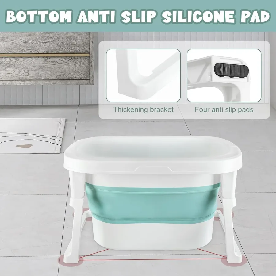 Foldable Baby Bath Tub with Bath Seat and Non-Slip Holder for Safety - Pink β photo 4