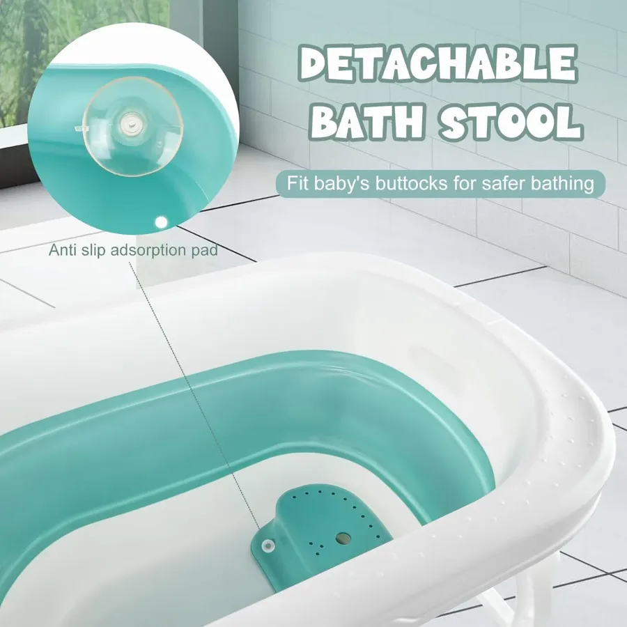 Foldable Baby Bath Tub with Bath Seat and Non-Slip Holder for Safety - Pink — photo 5