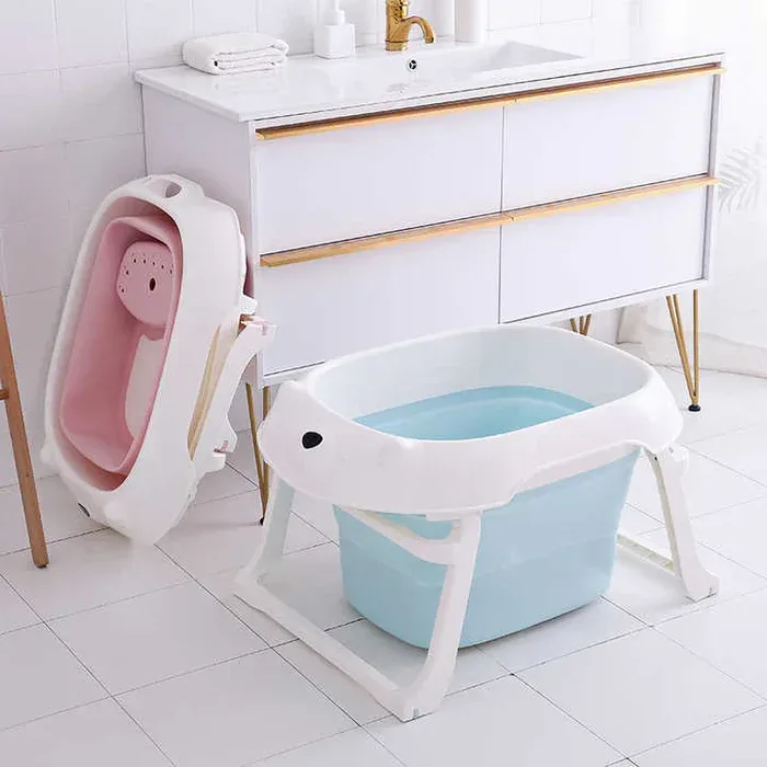 Foldable Baby Bath Tub with Bath Seat and Non-Slip Holder for Safety - Pink β photo 7