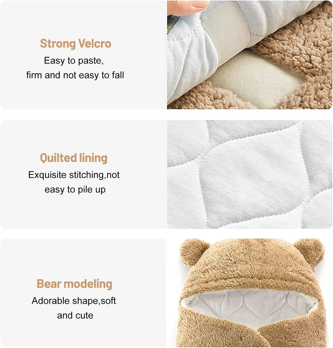 Baby Blanket with Hood – Cozy & Adjustable Swaddle for 0-6 Months - Brown — photo 2
