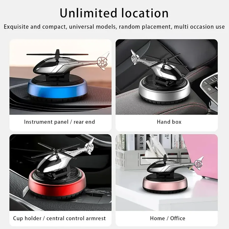 Solar Powered Helicopter Car Air Freshener Rotating Aromatherapy Diffuser for Car, Home & Office - Army β photo 4