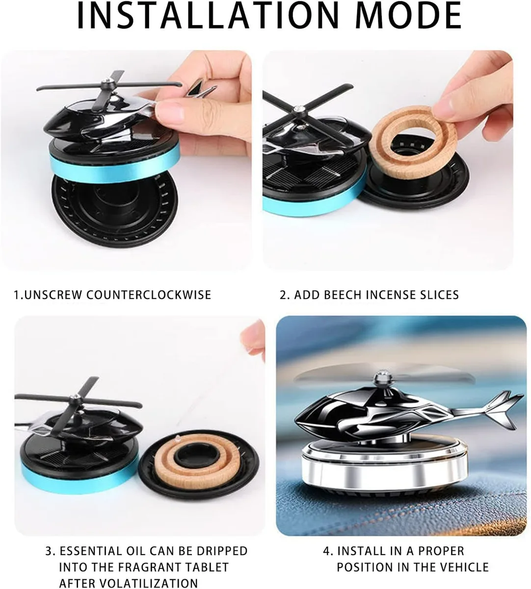 Solar Powered Helicopter Car Air Freshener Rotating Aromatherapy Diffuser for Car, Home & Office - Army β photo 9