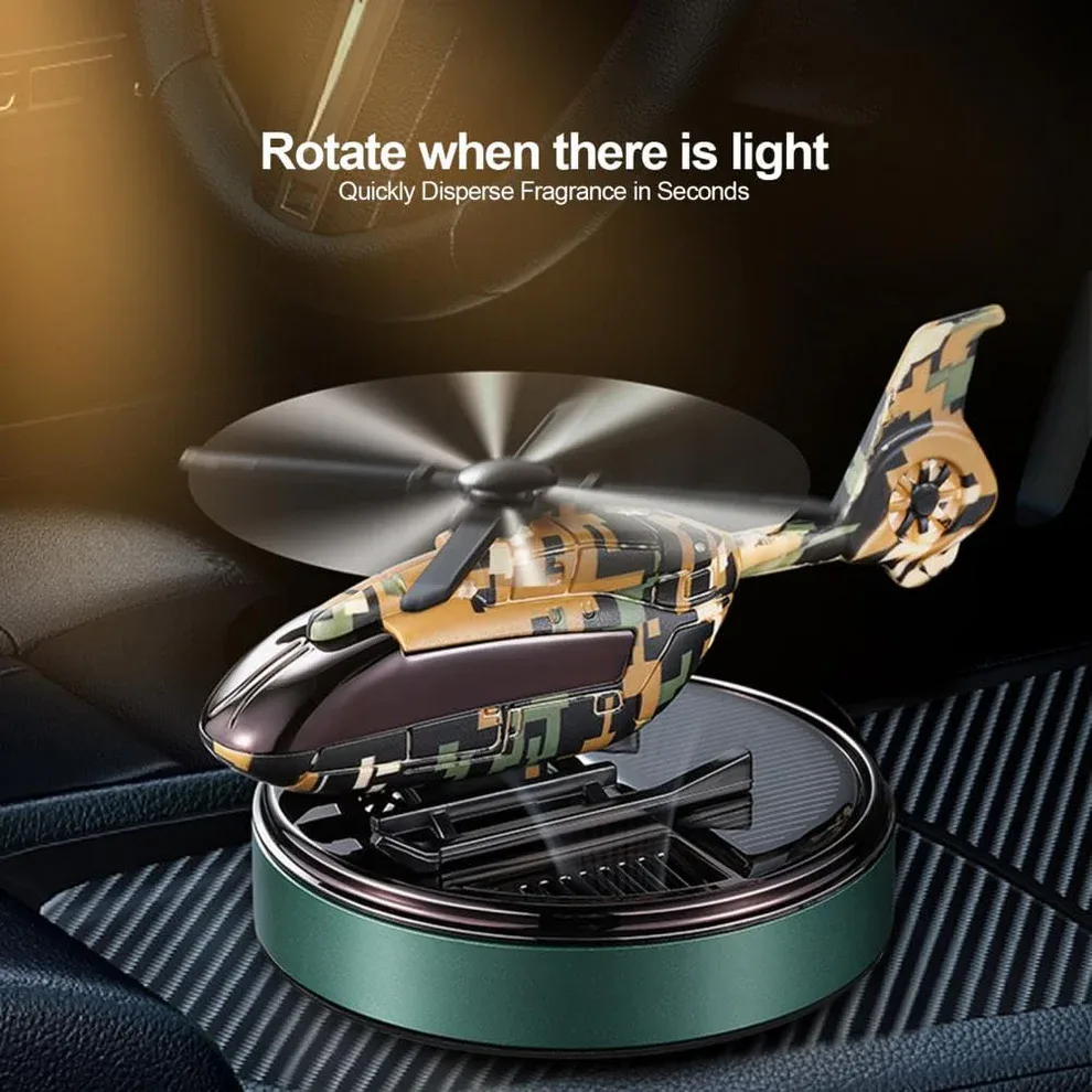 Solar Powered Helicopter Car Air Freshener Rotating Aromatherapy Diffuser for Car, Home & Office - Black β photo 3