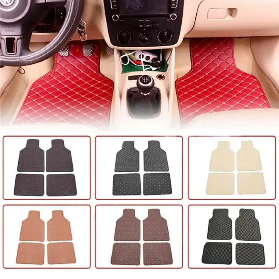 4pcs Leather Car Floor Mats - Black and Beige line β photo 2