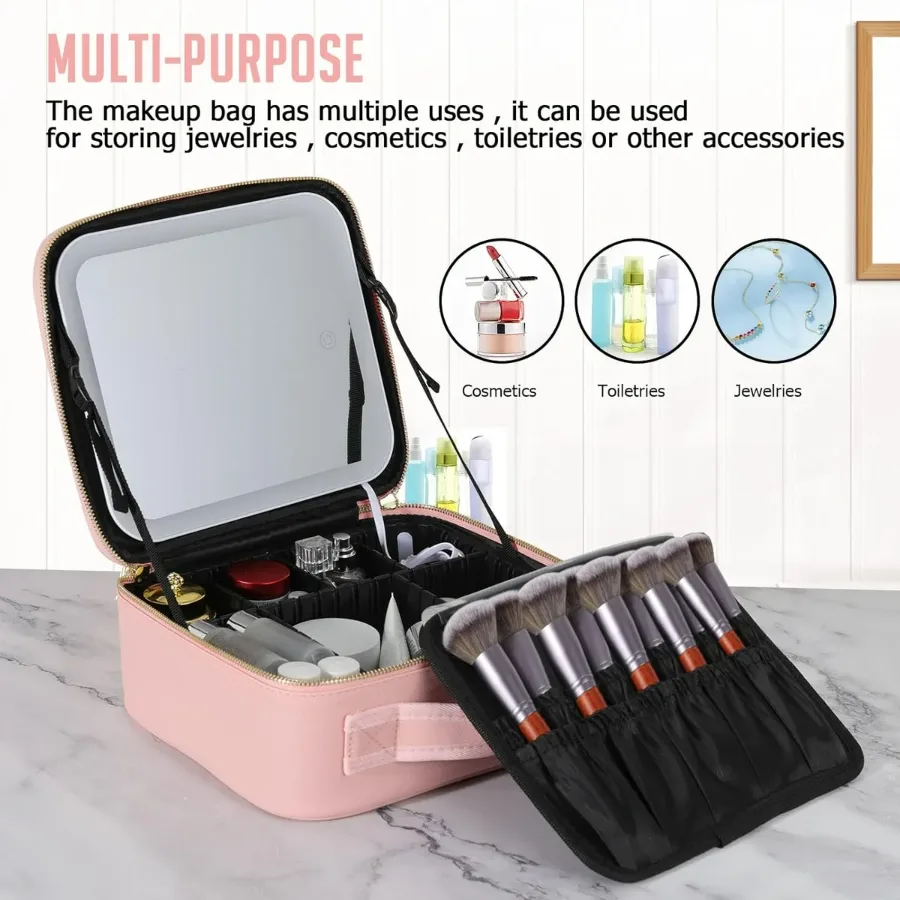 Adjustable Light Make up Bag with Mirror LED Light - Black β photo 5