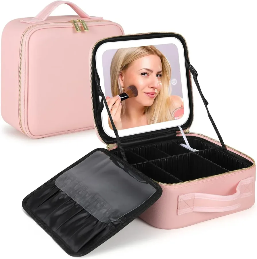 Adjustable Light Make up Bag with Mirror LED Light - Black