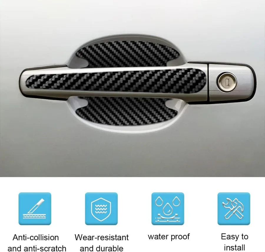 8PCS/SET Carbon Fiber Car Door Handle Protector Cover Inner Bowl Anti Scratch Sticker - Jeep β photo 2