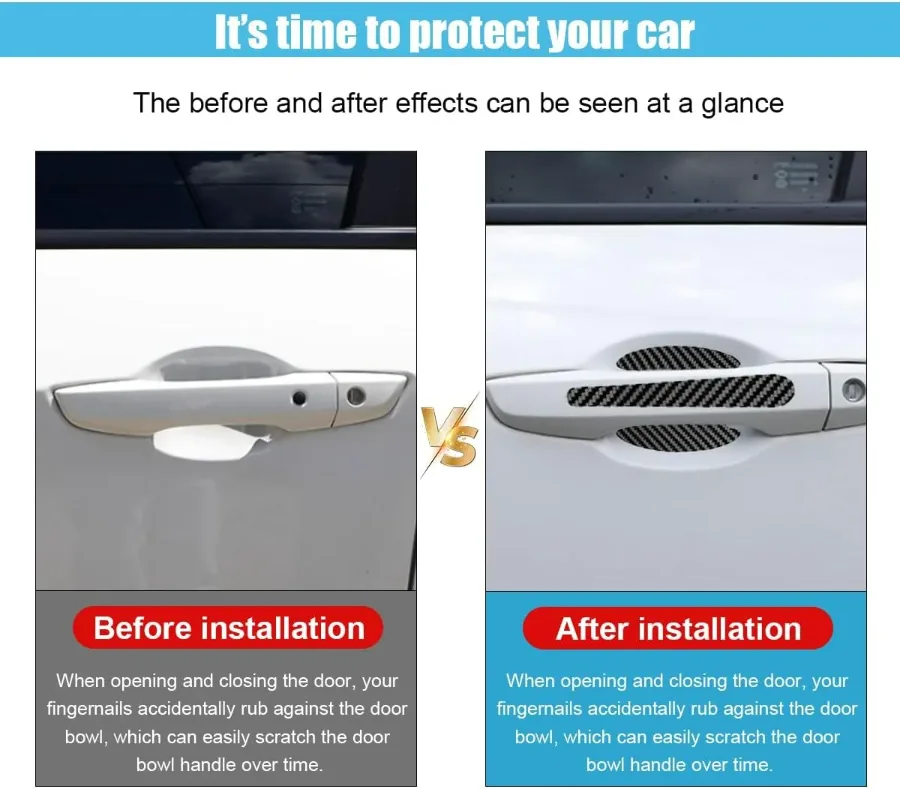 8PCS/SET Carbon Fiber Car Door Handle Protector Cover Inner Bowl Anti Scratch Sticker - Jeep β photo 6