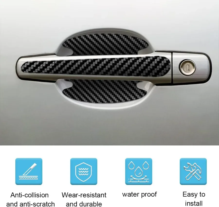 8PCS/SET Carbon Fiber Car Door Handle Protector Cover Inner Bowl Anti Scratch Sticker - Audi — photo 2