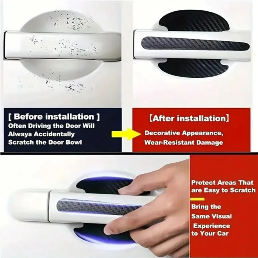 8PCS/SET Carbon Fiber Car Door Handle Protector Cover Inner Bowl Anti Scratch Sticker - Audi — photo 4