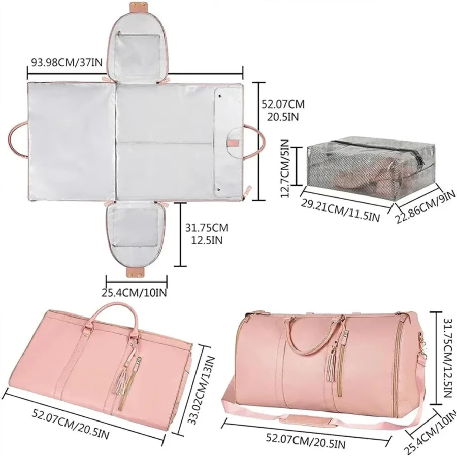 8 in 1 Travel Storage Bag Leather Travel Duffel Bag with Shoulder Strap - White β photo 8