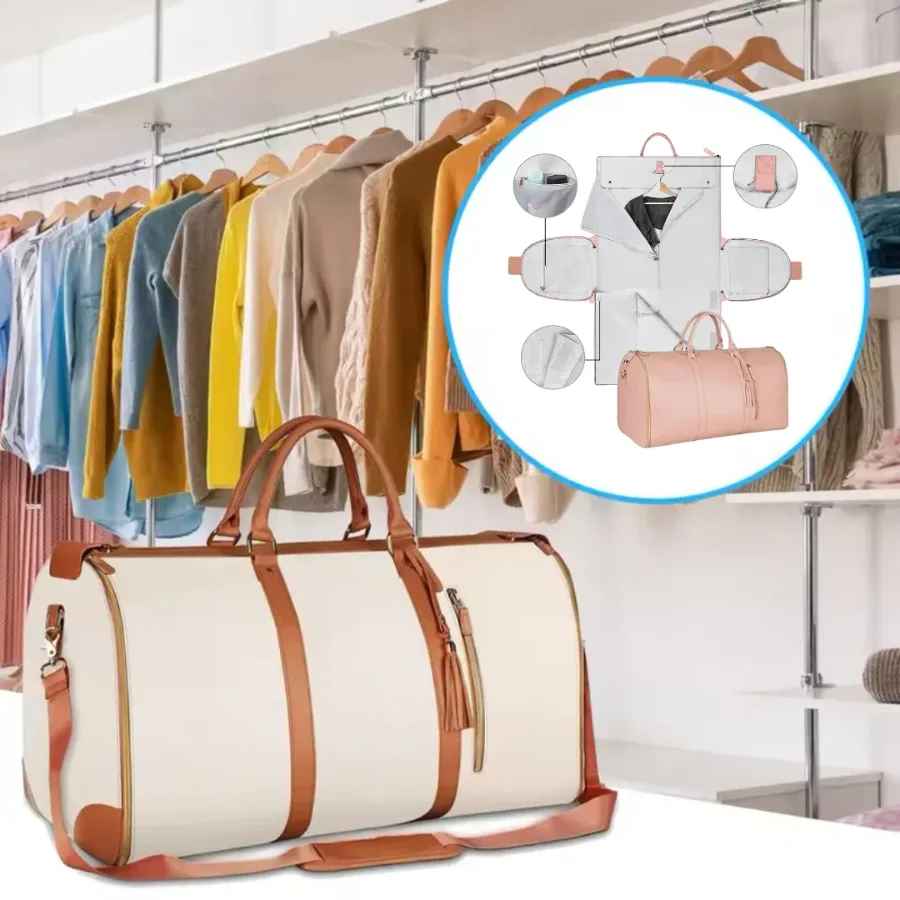 8 in 1 Travel Storage Bag Leather Travel Duffel Bag with Shoulder Strap - White
