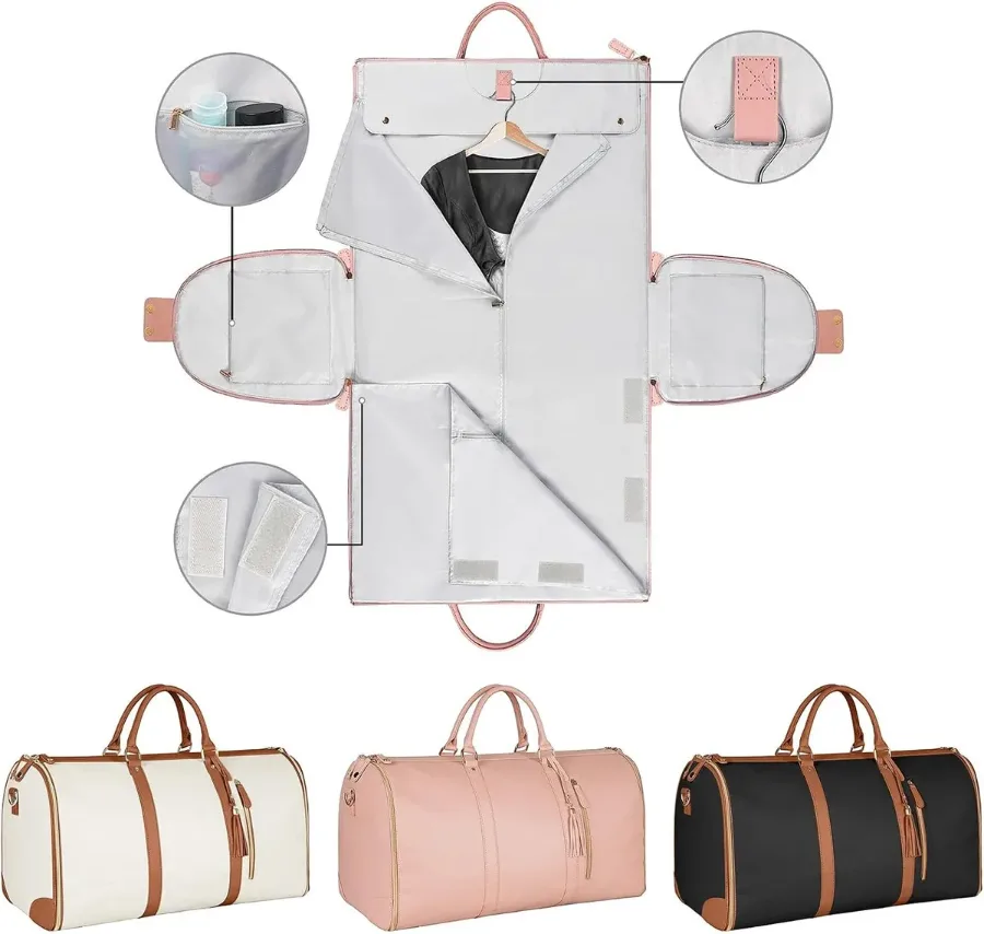 8 in 1 Travel Storage Bag Leather Travel Duffel Bag with Shoulder Strap - Pink β photo 3