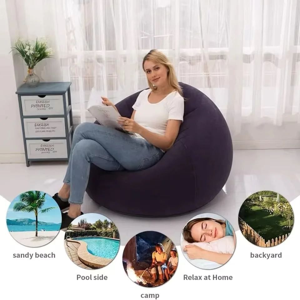 Large Lazy Inflatable Sofa Chairs PVC Lounger Seat Pouf Puff Couch - Red β photo 3