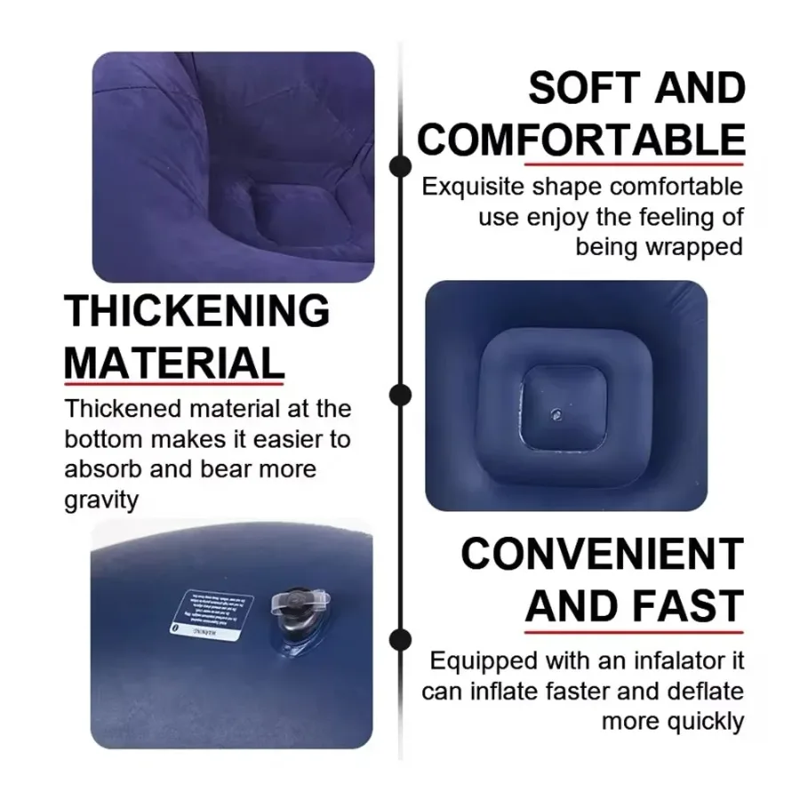 Large Lazy Inflatable Sofa Chairs PVC Lounger Seat Pouf Puff Couch - Red β photo 5