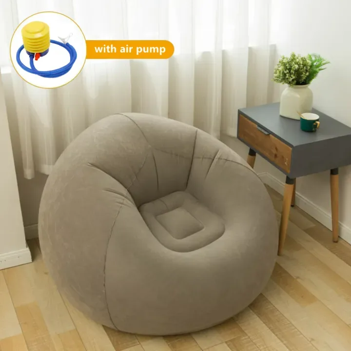 Large Lazy Inflatable Sofa Chairs PVC Lounger Seat Pouf Puff Couch - light grey