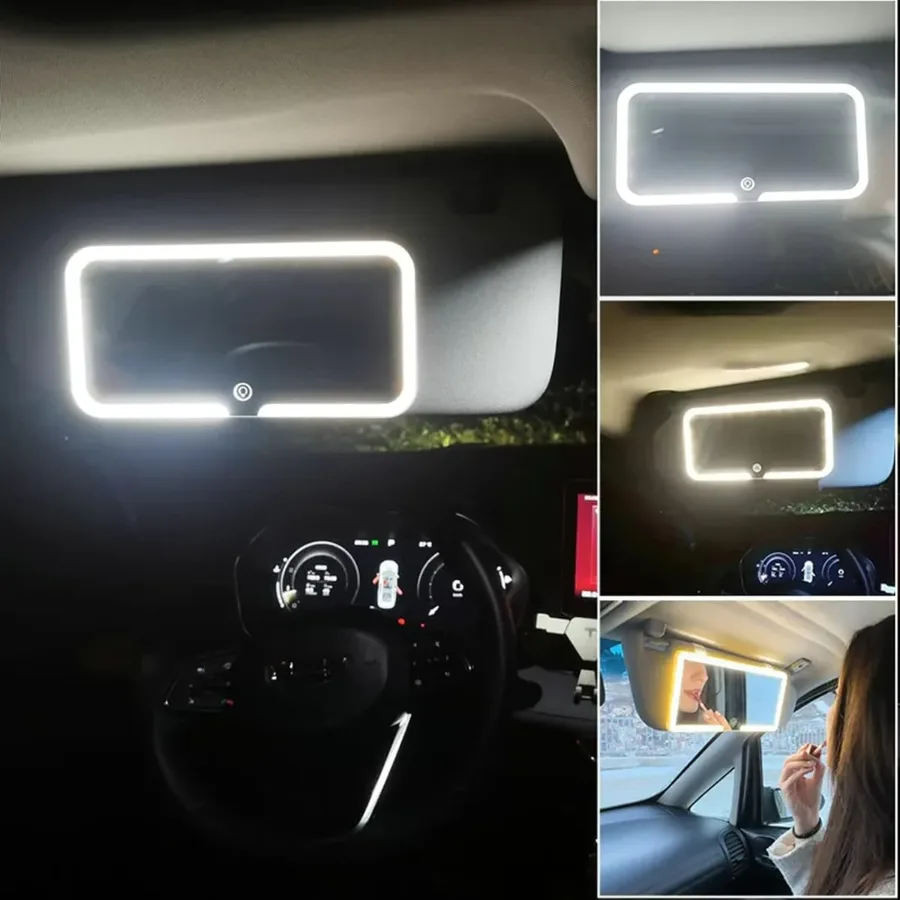 Car Mirror Vanity Led Rechargeable 3 Color - Pink — photo 4