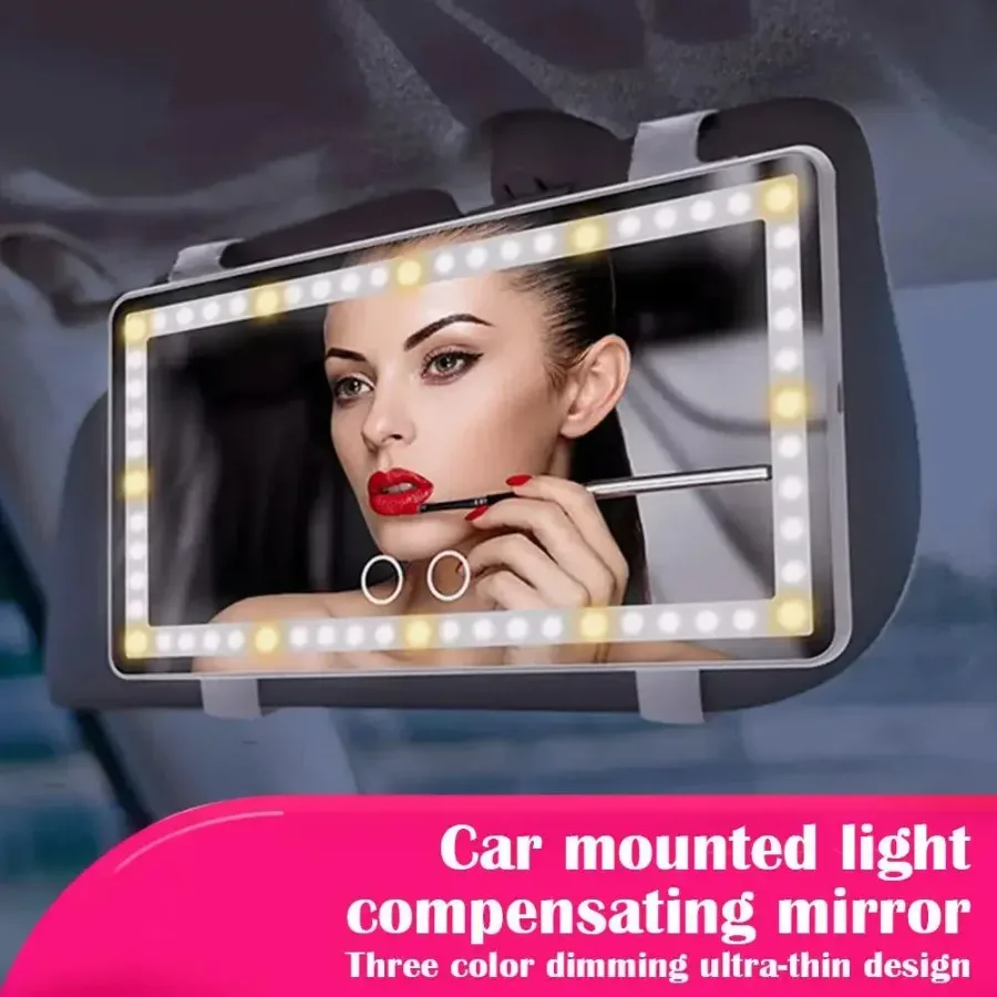 Car Mirror Vanity Led Rechargeable 3 Color - Pink