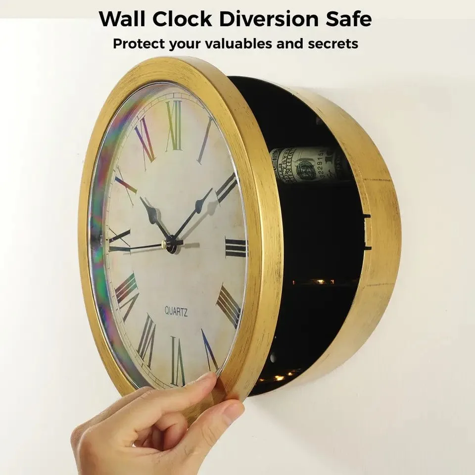 Hidden Clock Safe Gold Or Silver Color Retro Round Wall clock - Silver β photo 2