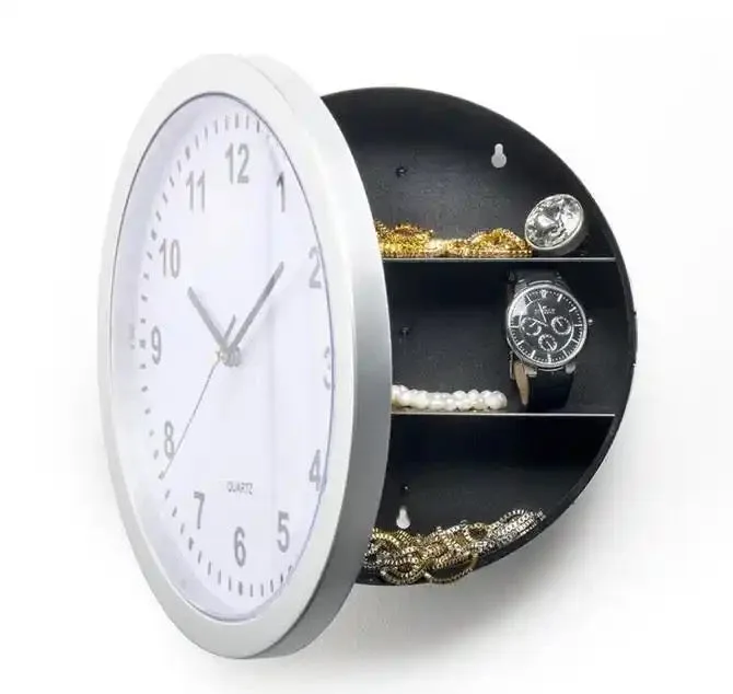Hidden Clock Safe Gold Or Silver Color Retro Round Wall clock - Silver — photo 3