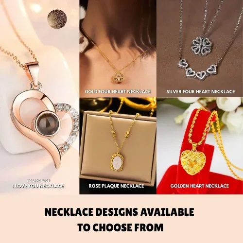 Necklace With Rose Box With Free Bag, I Love You In 100 Languages - 4 hearted necklace Silver