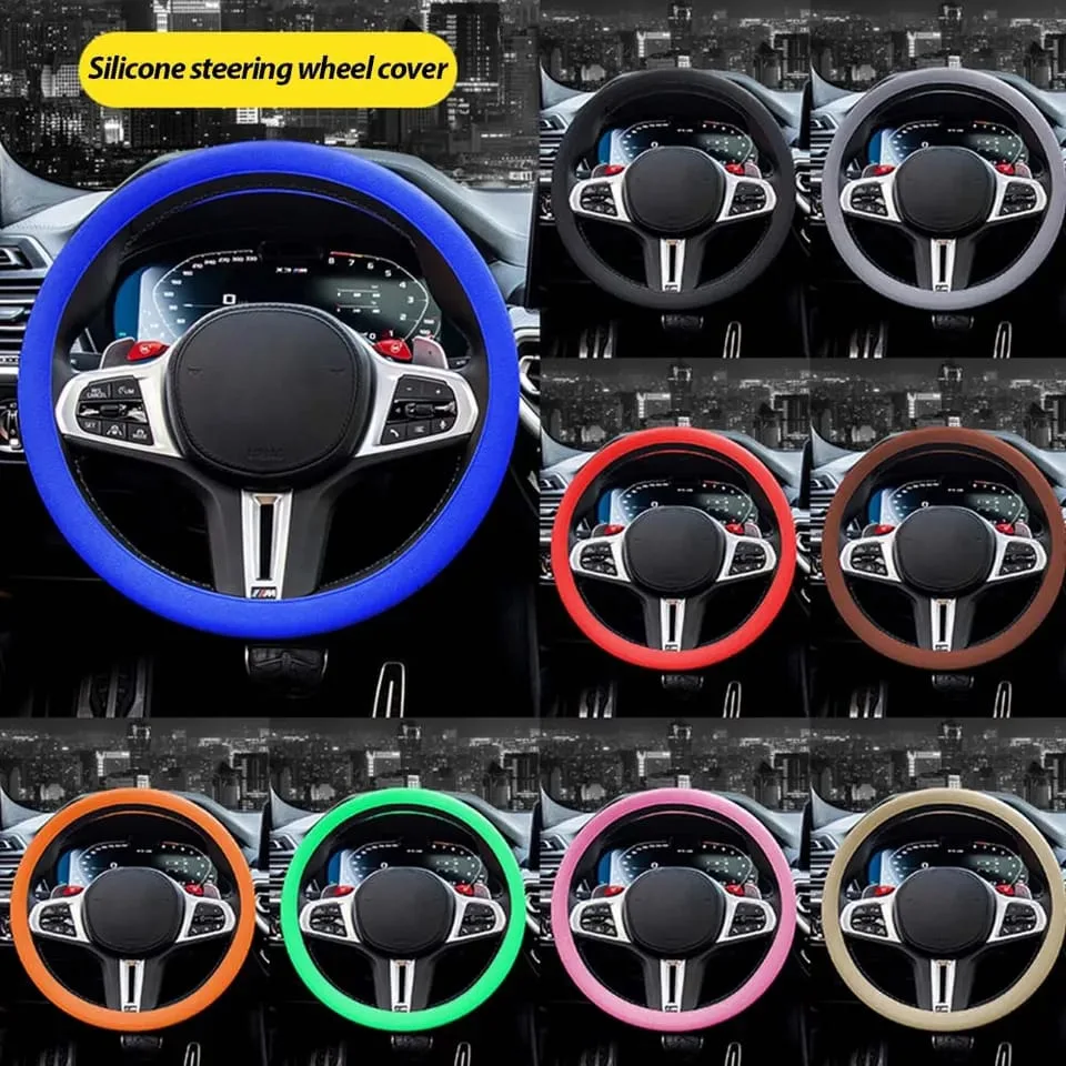 Universal Solid Color Anti-slip Silicone Car Steering Wheel Protective Cover - White — photo 3