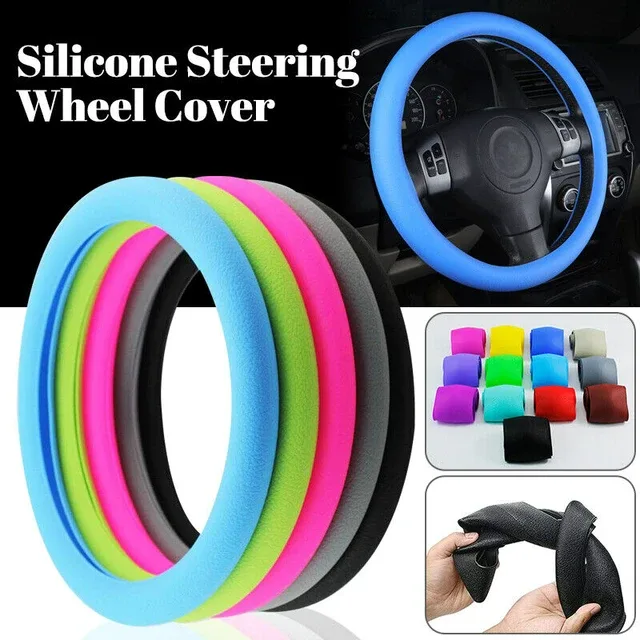 Universal Solid Color Anti-slip Silicone Car Steering Wheel Protective Cover - Light blue
