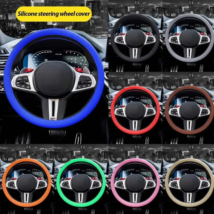 Universal Solid Color Anti-slip Silicone Car Steering Wheel Protective Cover - Orange — photo 3