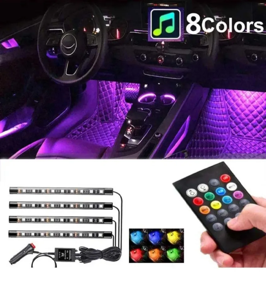 Car Rgb 4 Pcs Waterproof Led Light Strip Remote Or Bluetooth Control - Usb Input + Bluetooth Phone Control β photo 2