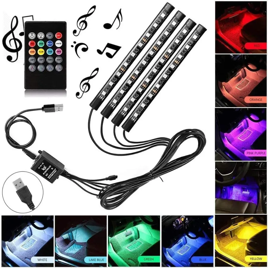 Car Rgb 4 Pcs Waterproof Led Light Strip Remote Or Bluetooth Control - Usb Input + Bluetooth Phone Control β photo 8