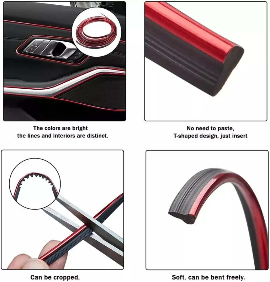 5 Meter Car Interior & Exterior Decoration Trim Strip line Dashboard - Red — photo 5