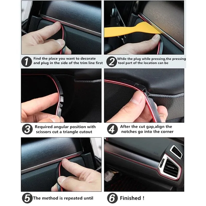 5 Meter Car Interior & Exterior Decoration Trim Strip line Dashboard - Gold β photo 6