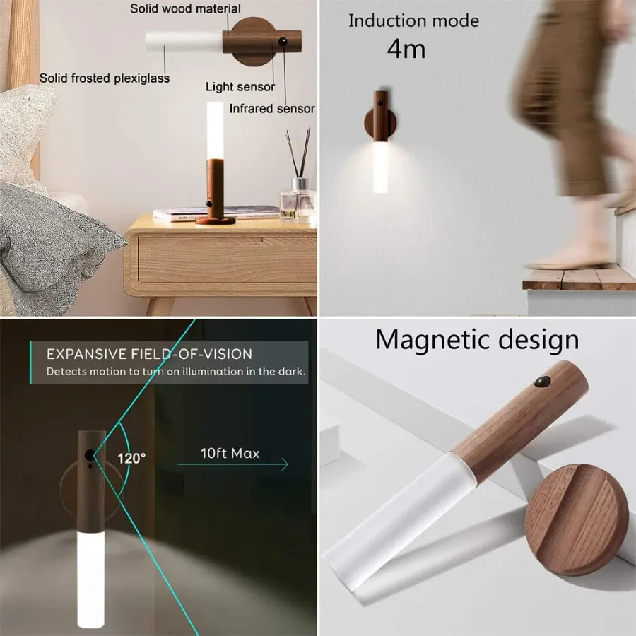 Rechargeable Led Light Motion Sensor Magnetic Wood Wall Light - 2 Pieces — photo 3