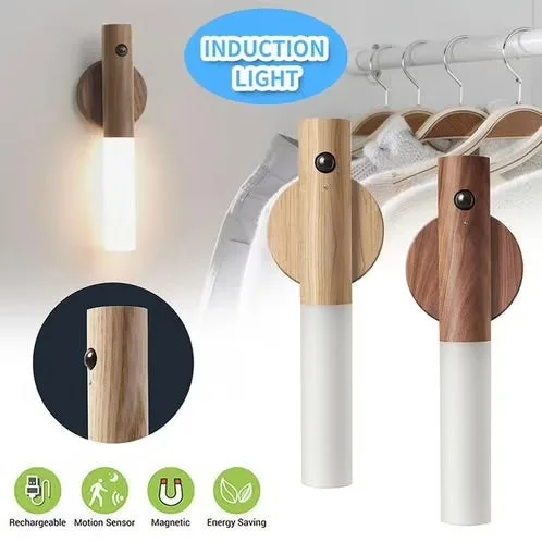 Rechargeable Led Light Motion Sensor Magnetic Wood Wall Light - 2 Pieces