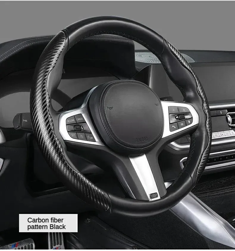 Car carbon fiber steering wheel cover non slip - White — photo 5