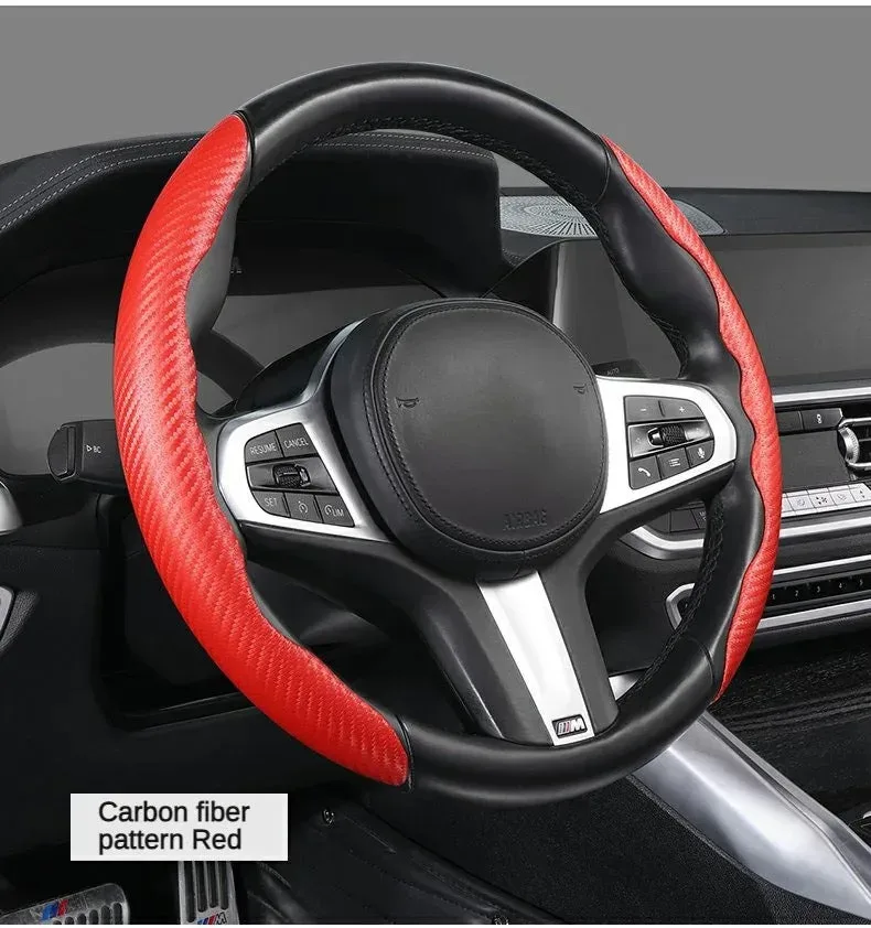 Car carbon fiber steering wheel cover non slip - White — photo 6