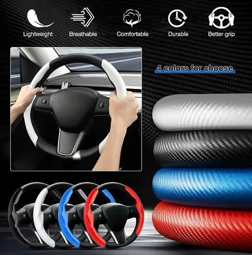 Car carbon fiber steering wheel cover non slip - Blue