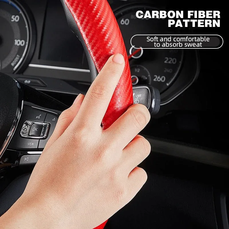 Car carbon fiber steering wheel cover non slip - Shiny Blue — photo 3