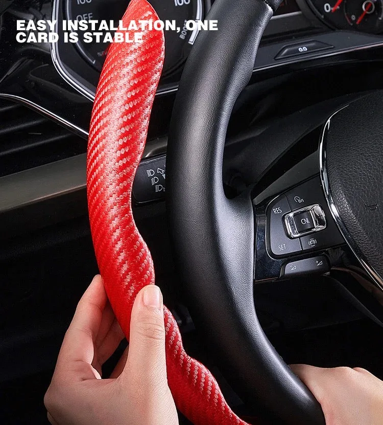 Car carbon fiber steering wheel cover non slip - Shiny Red — photo 2
